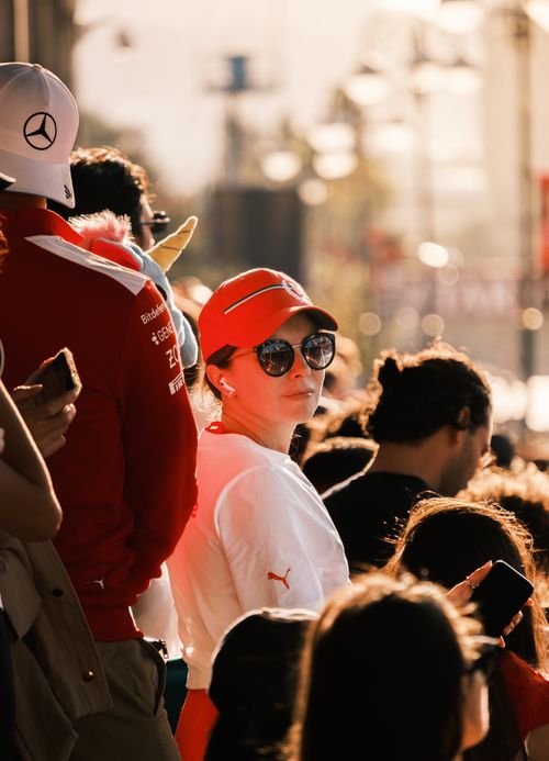 Free People gather outdoors at an event in Baku, Azerbaijan, capturing a lively atmosphere. Stock Photo