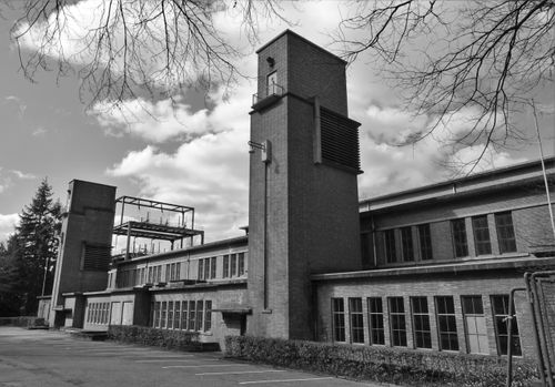 Free Black and white photo of a historic industrial building in Arnhem, Netherlands. Stock Photo