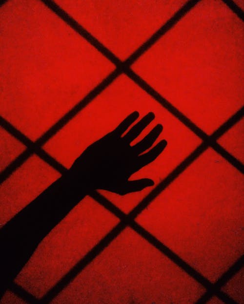 Silhouette of Hand on Red Floor Tiles