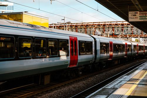 Free A sleek train at a London station, showcasing contemporary transportation infrastructure. Stock Photo