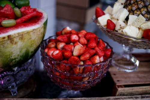 Strawberries In Clear Glass Bowl