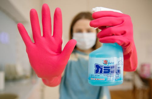 Free Woman Wearing Pink Rubber Gloves  Stock Photo