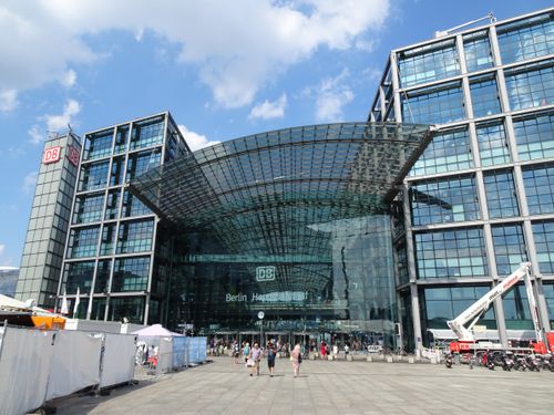 Free Stunning modern architecture of Berlin Hauptbahnhof railway station with clear blue skies. Stock Photo