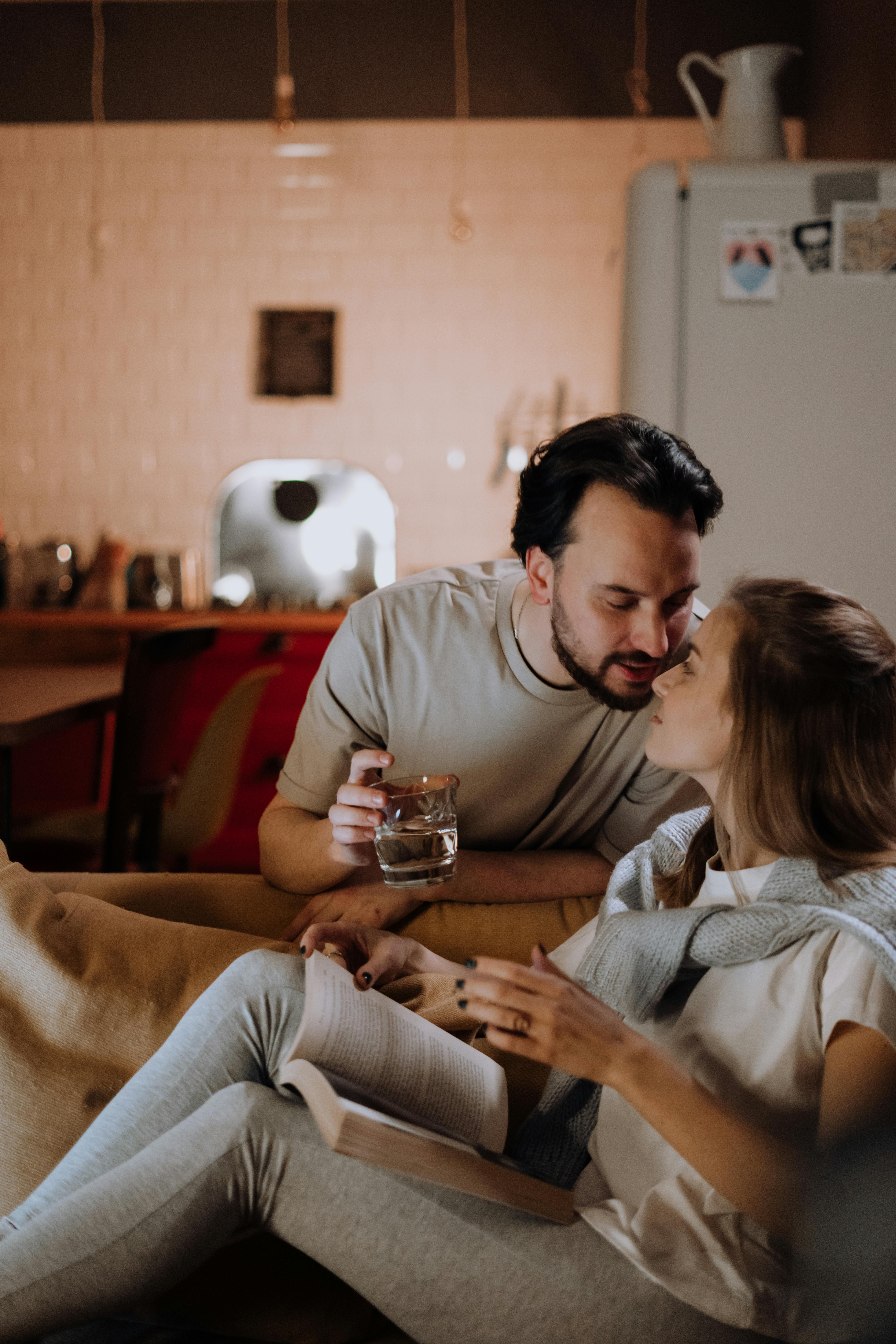 couple love sitting evening