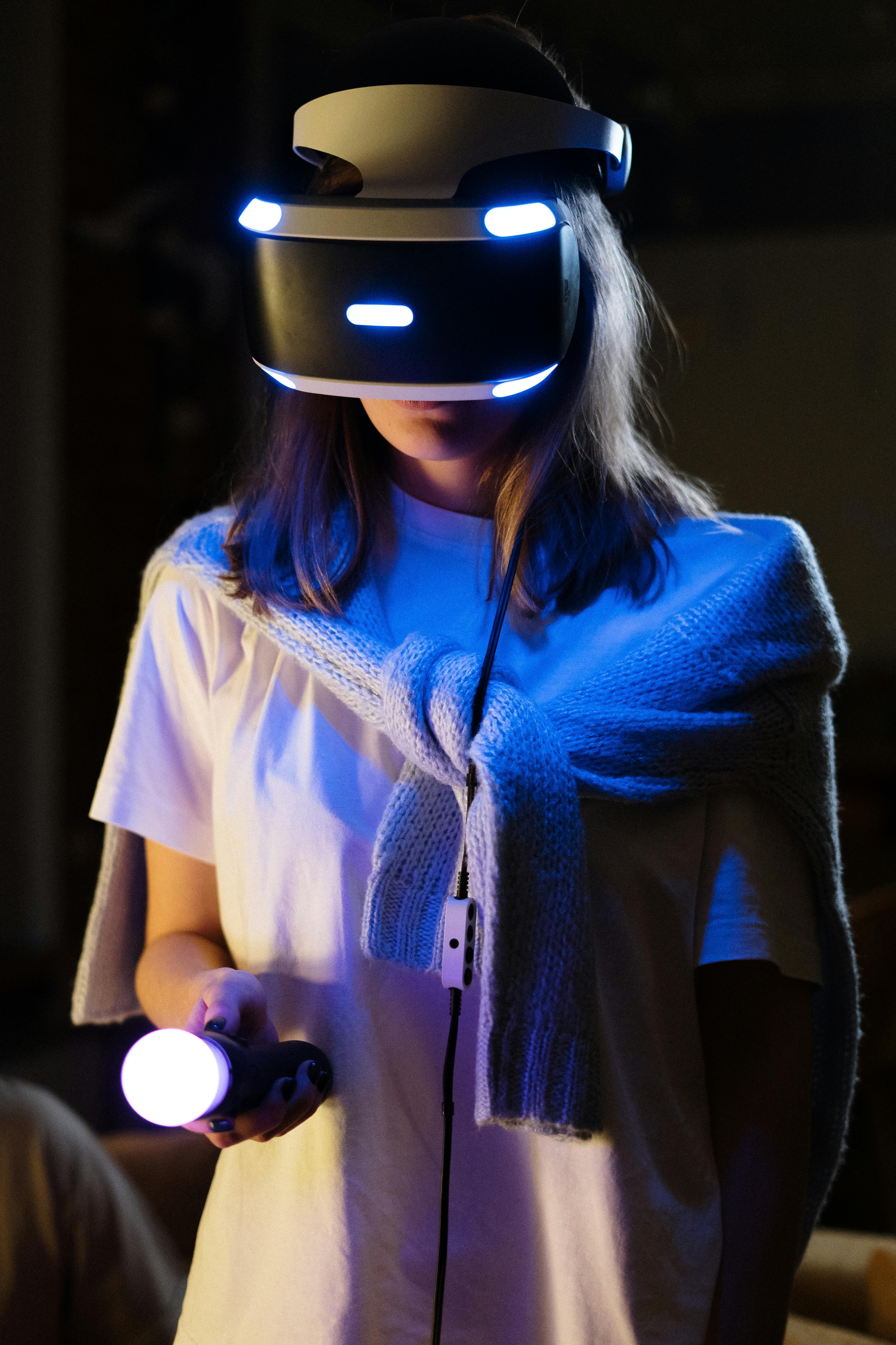 woman wearing vr goggles