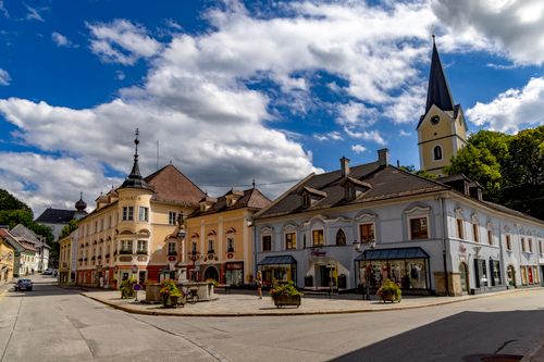 Free Charming historic square with iconic architecture in Windischgarsten, Austria. Stock Photo
