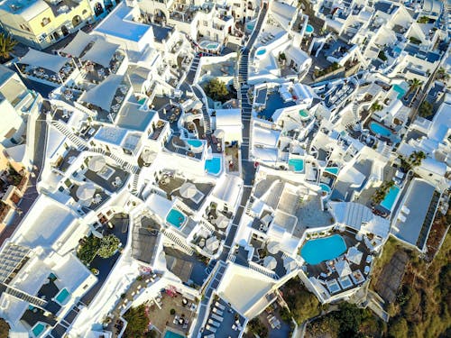 Drone Shot of Buildings and Swimming Pools