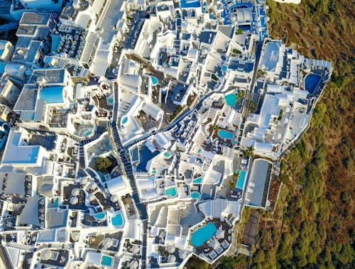 Bird's-eye view of Swimming Pools and Buildings