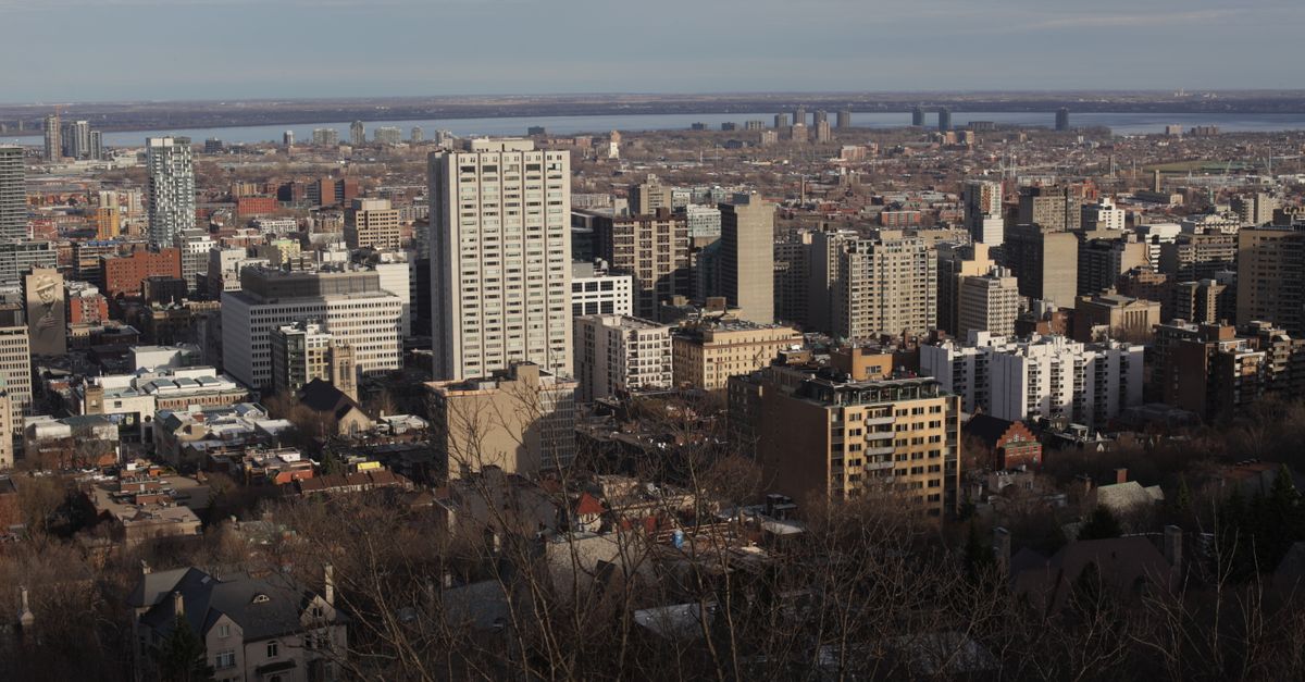 Breathtaking view of Montreal's urban skyline with St. Lawrence River in the background.
