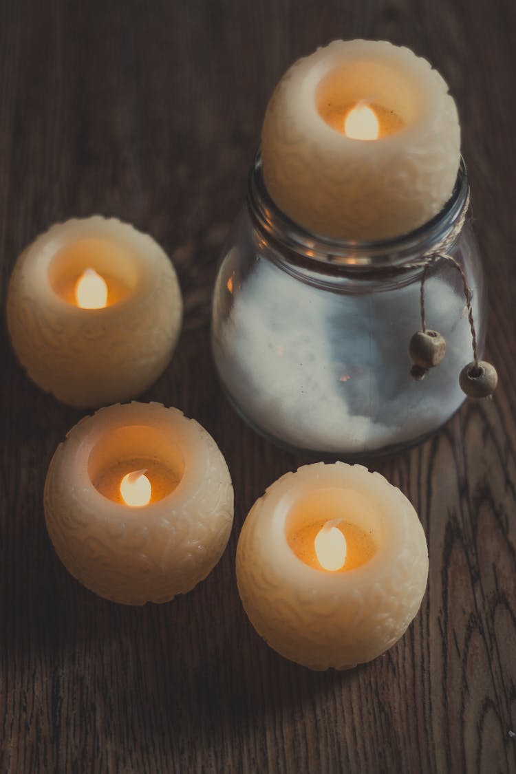 Candles On Wooden Table At Home