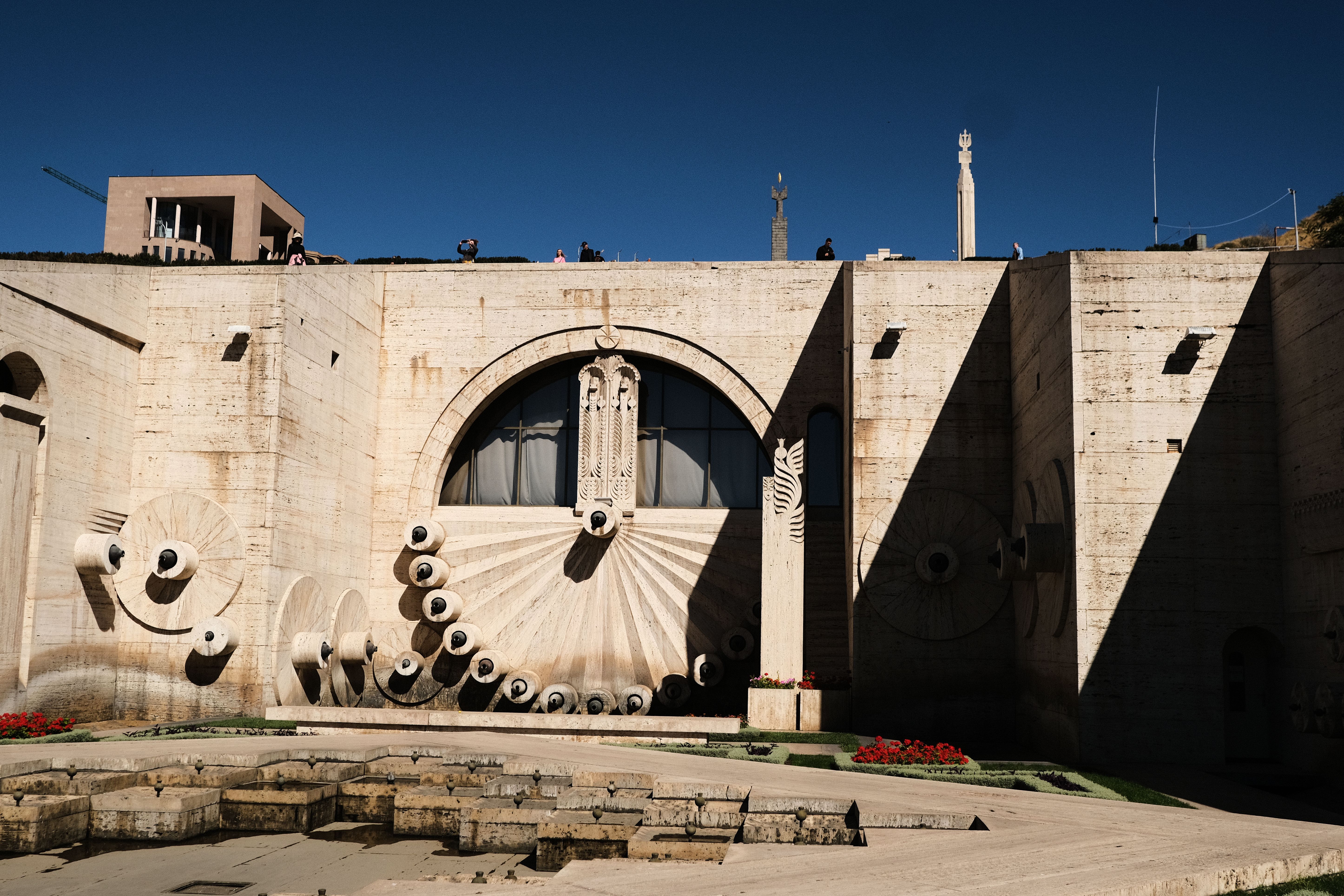 The iconic Yerevan Cascade Monument showcasing modern architecture under a clear blue sky.