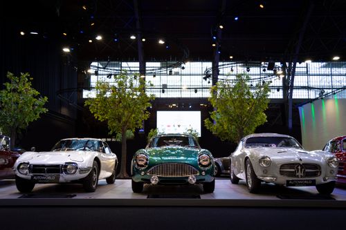 Free A stunning display of vintage sports cars at Autoworld Museum in Brussels. Stock Photo