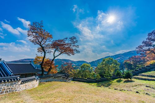 Free Capture the essence of autumn with vibrant fall foliage at Namhansanseong Fortress in Gwangju, South Korea. Stock Photo