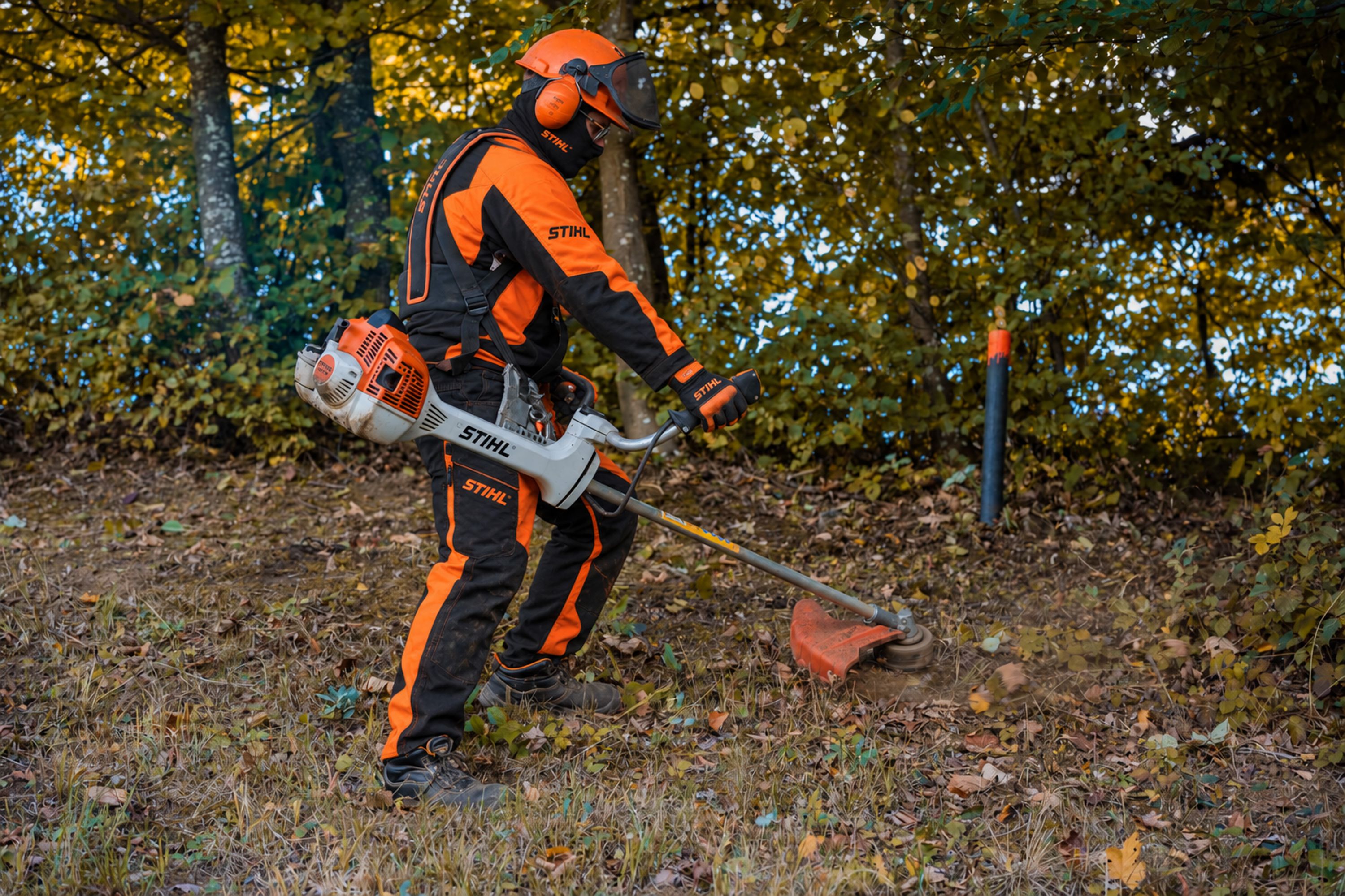 Gardener using a hedge trimmer in an autumn garden — sharp blades make cleaner cuts and healthier hedges in Surrey BC