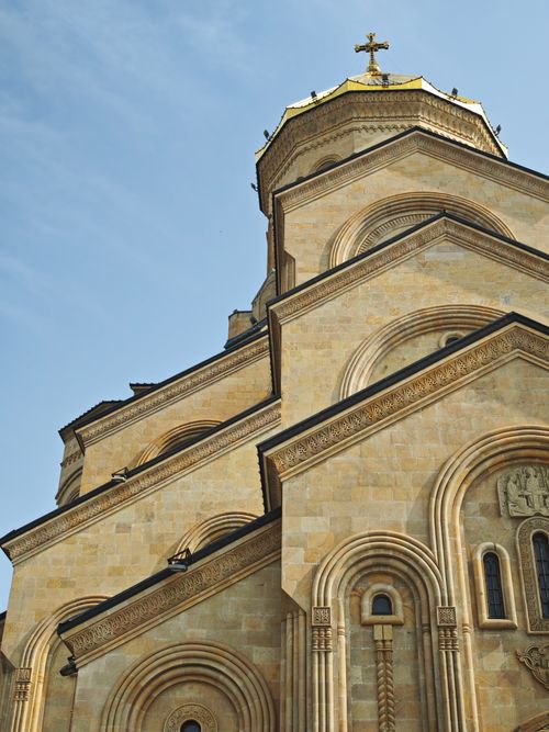 Free Majestic view of the Holy Trinity Cathedral in Tbilisi, showcasing its intricate design. Stock Photo