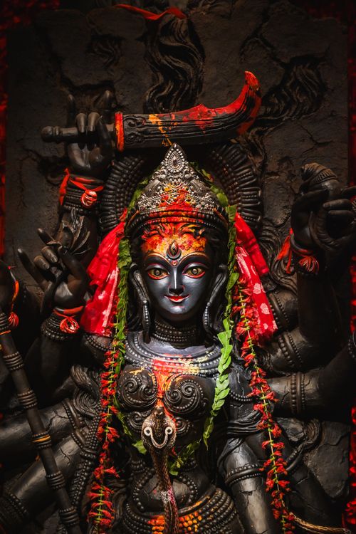 Free Detailed idol of Goddess Durga adorned for Durga Puja in Kolkata, India. Stock Photo