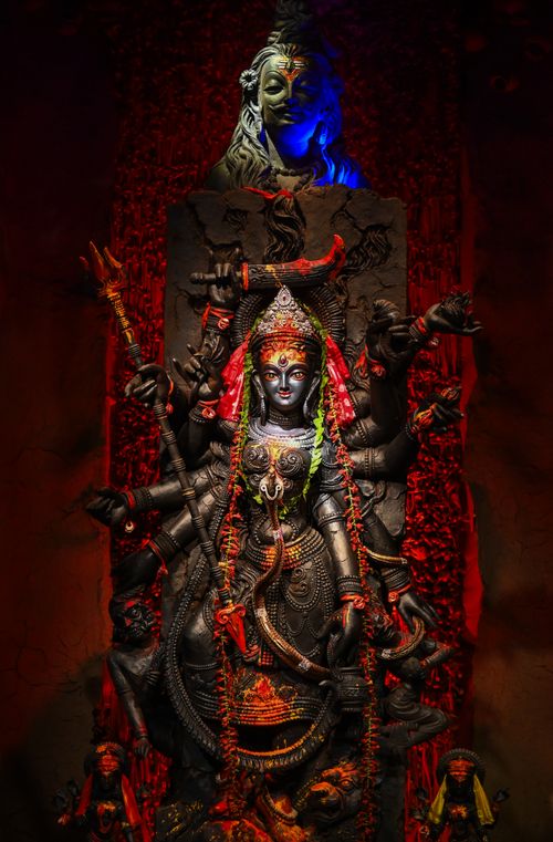 Free Stunning Durga idol displaying traditional artistry during Durga Puja in Kolkata, India. Stock Photo
