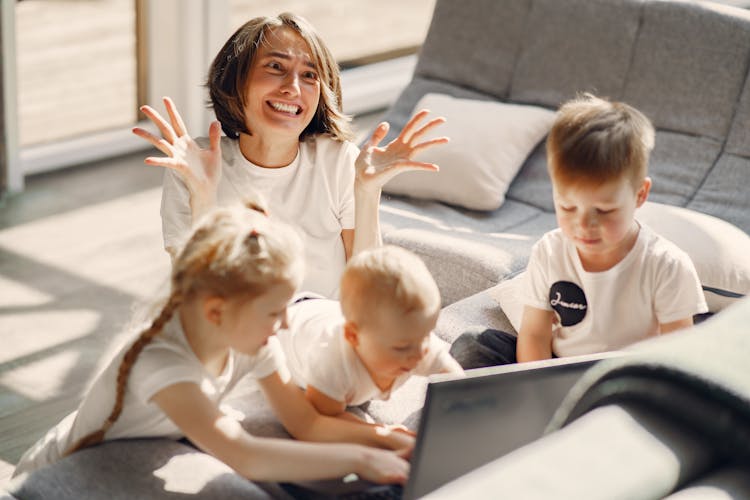 Mother Going Mad While Sitting With Children