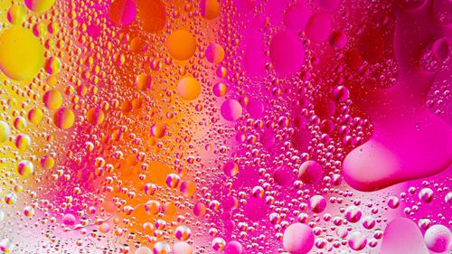 Free Colorful abstract texture with pink and orange oil droplets in water. Stock Photo