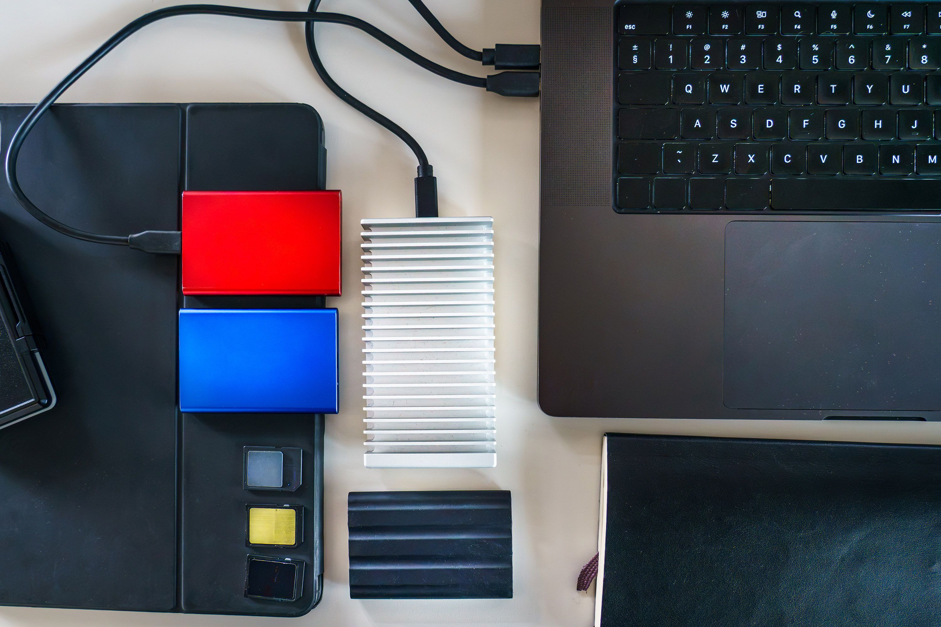 old USB flash drive and portable hard drive