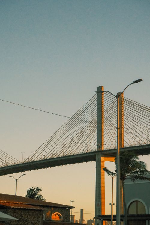 Free Captivating sunset view featuring the iconic Newton Navarro Bridge in Natal, Brazil. Stock Photo