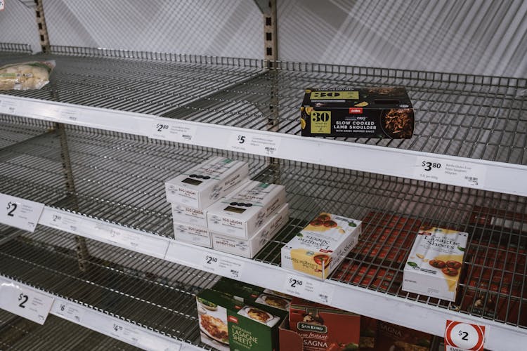 Almost Empty Shelves On A Grocery Store