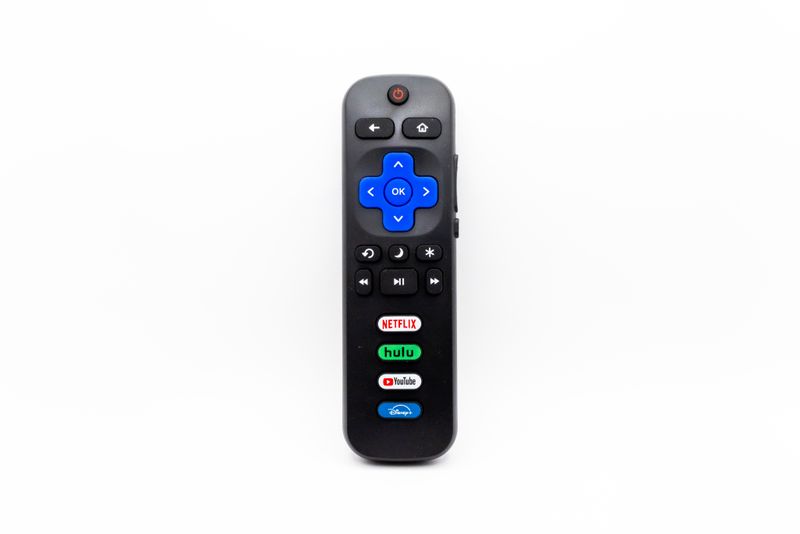 Universal remote control with Netflix, Hulu, and other streaming service buttons