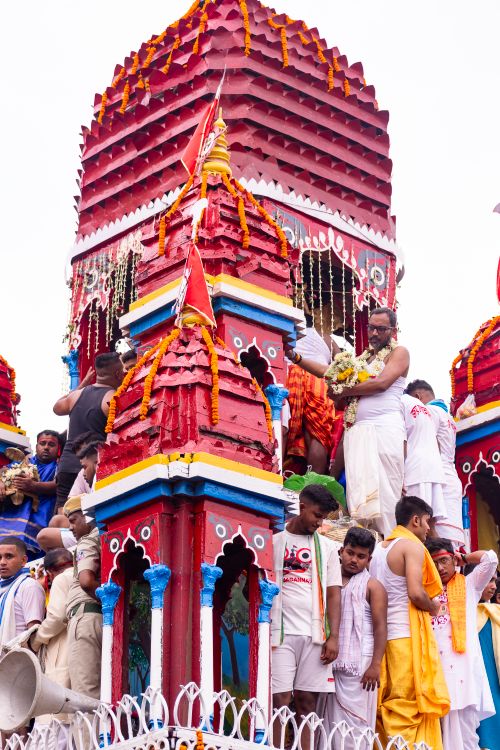 Free Vibrant Rath Yatra festival in Shrirampur, West Bengal, showcasing colorful chariots and cultural rituals with local participants. Stock Photo