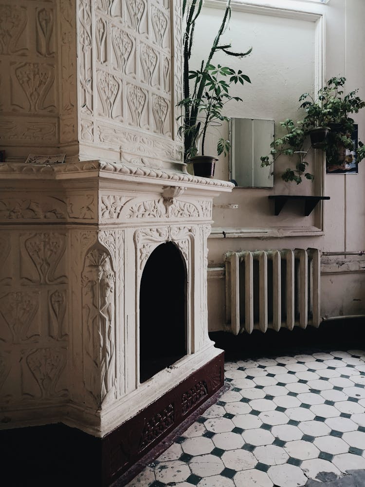 Interior Of Old Room With Fireplace