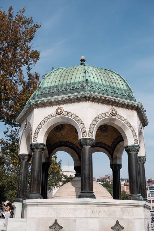 Free Beautiful Ottoman-style gazebo with ornate details in a public park under a clear sky. Stock Photo
