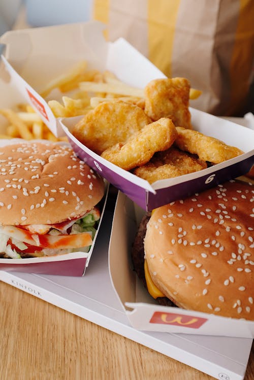 Fast food on table in cafe