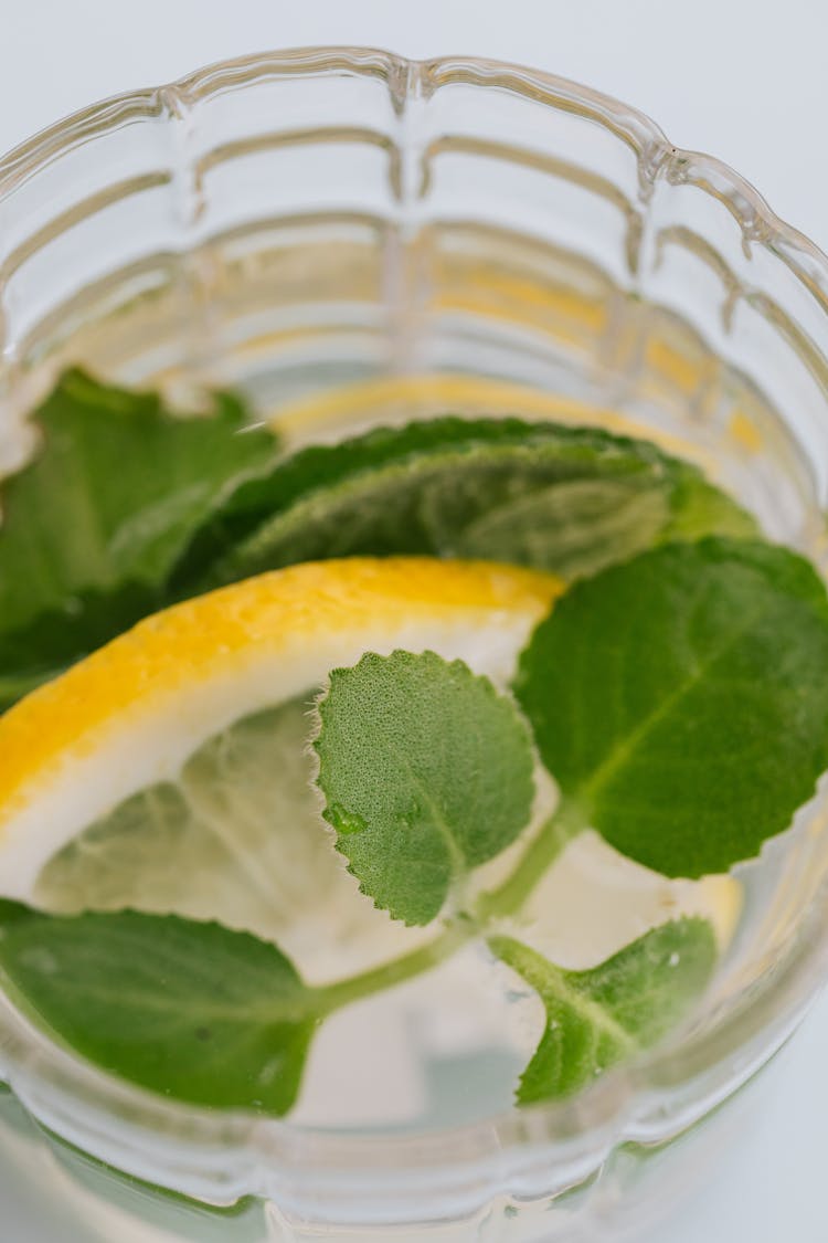 Glass Of Lemon And Mint Cocktail