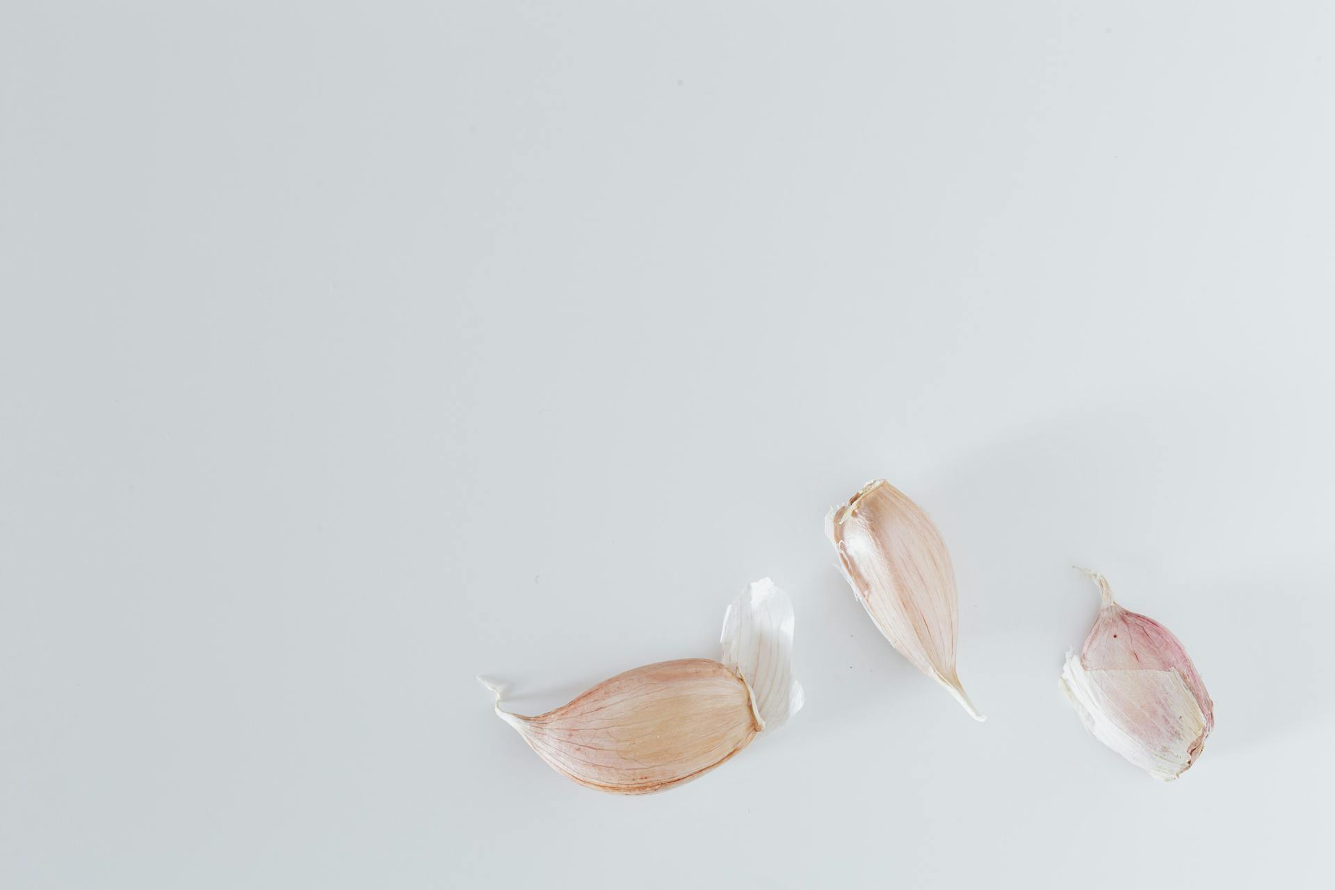 Minimalistic composition of unpeeled garlic on gray surface