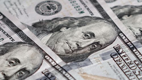 Free Detailed image of US hundred-dollar bills featuring Benjamin Franklin. Stock Photo