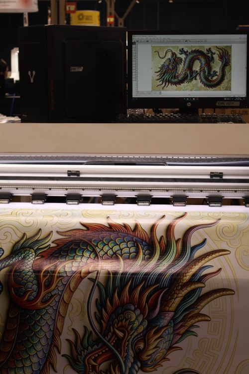 Free Vibrant Chinese dragon design printing in Mexico's publicity expo. Stock Photo