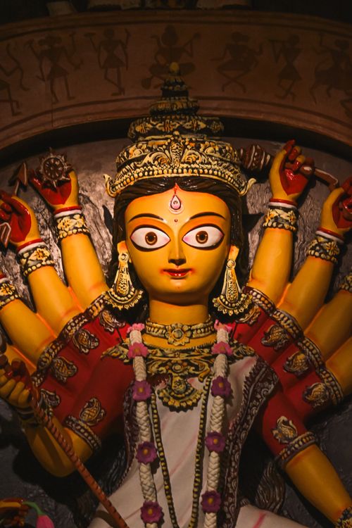 Free Colorful Durga idol at Kolkata's famous Durga Puja festival, showcasing traditional artistry. Stock Photo