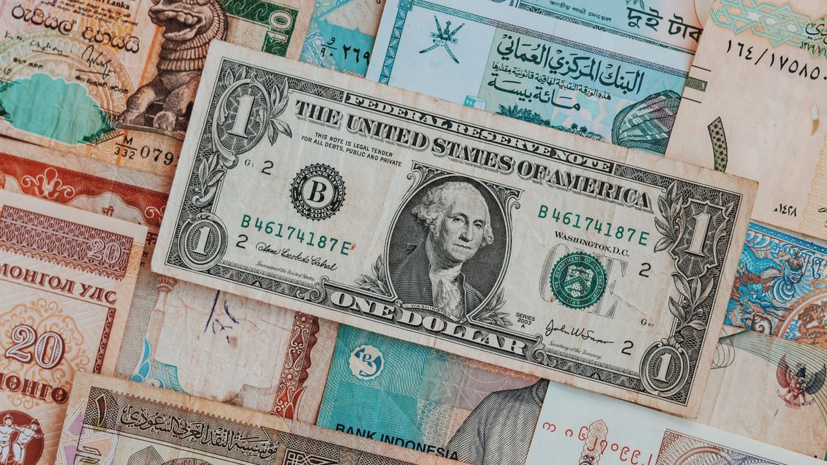 Foreign currency exchange counter with euros and dollars stacked