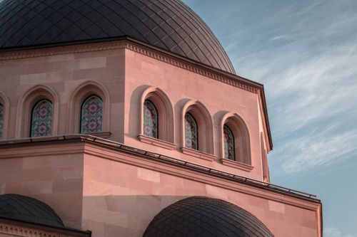 Free Close-up view of Kyiv's distinct dome architecture featuring elegant arches and stained glass. Stock Photo