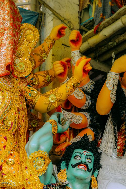 Free Vibrant close-up of intricately detailed Hindu deity statues, showcasing rich cultural heritage. Stock Photo