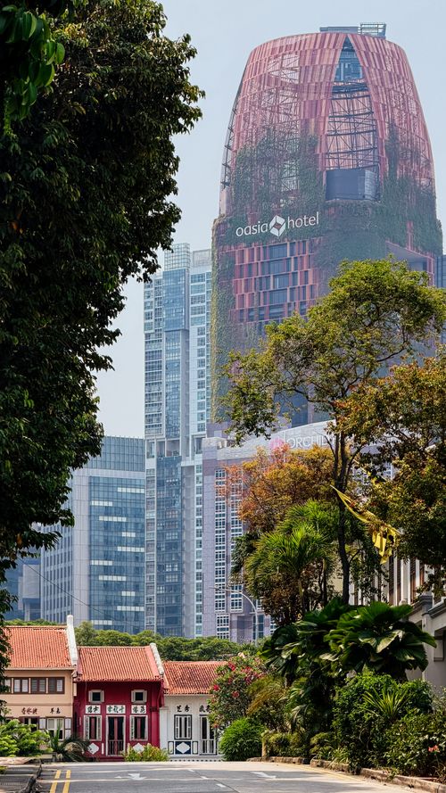 Free Vibrant cityscape of Singapore showcasing lush greenery amidst modern skyscrapers. Stock Photo