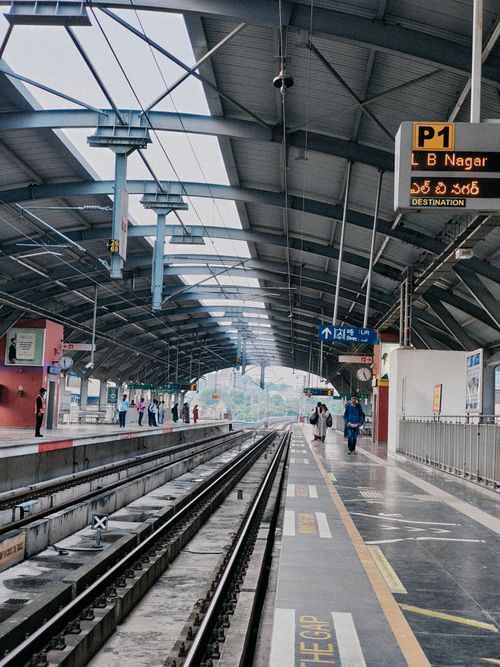 Free Commuters at L B Nagar Metro Station in Hyderabad, India. Stock Photo