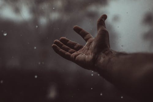 Free Raindrops Falling on a Person's Hand Stock Photo