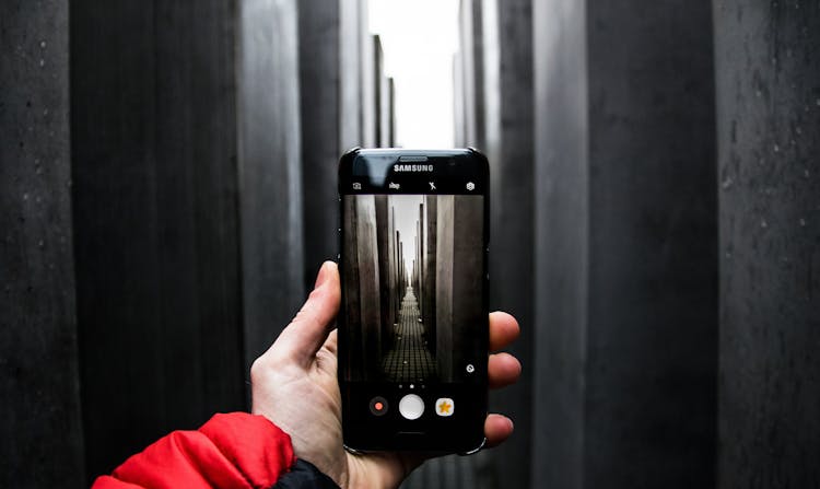 Image Of The Holocaust Memorial In Berlin On A Smartphone