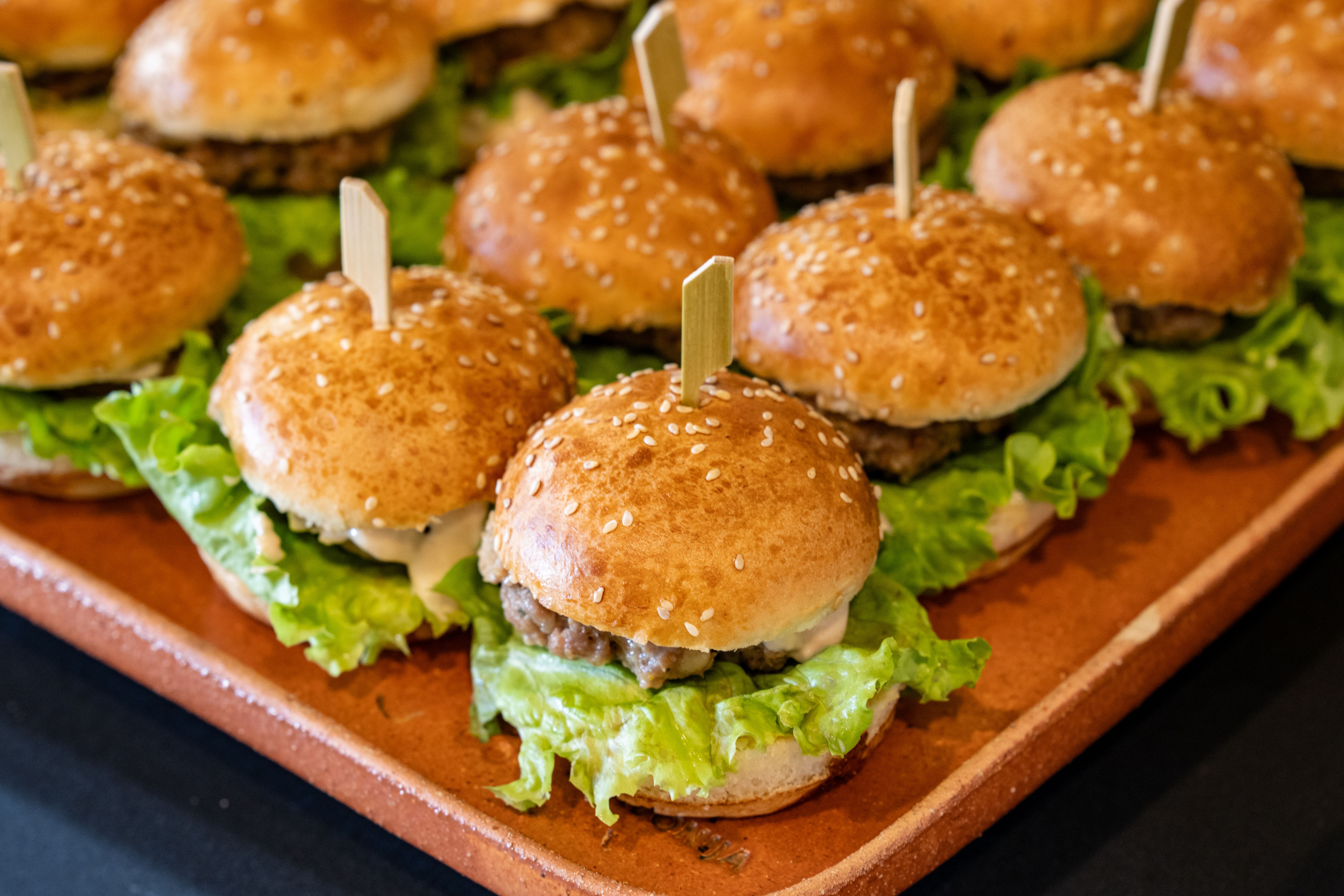 Air Fryer Beef Burgers with Sriracha Mayo and Crispy Wonton Strips
