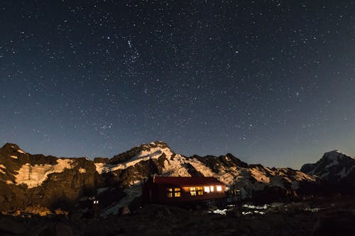 House on the Mountain Under a Starry Sky