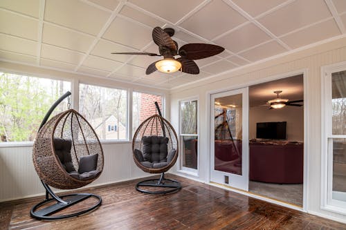 Egg Chairs and Ceiling Fan in a Room