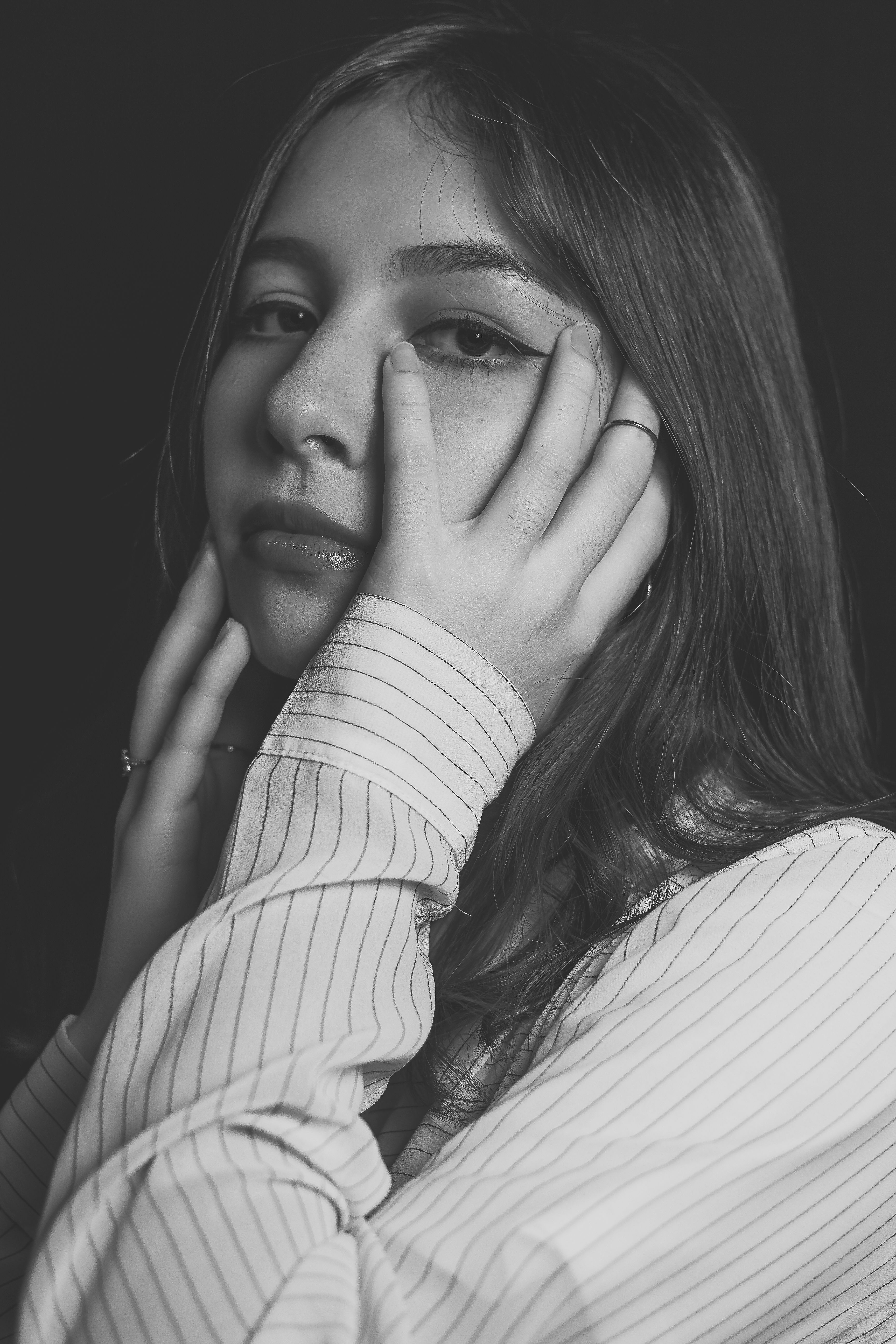 Black and White Photo of Woman with Her Hands on Her Face · Free Stock ...