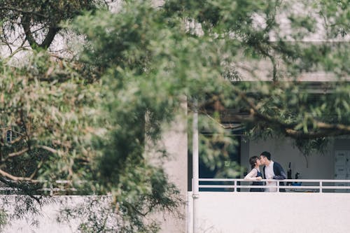 Gratis lagerfoto af asiatisk par, balkon, blomstermotiv