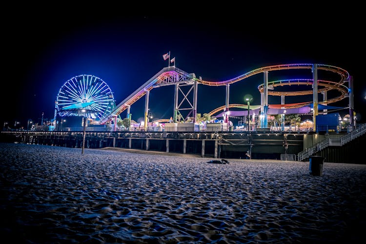 Amusement Park In Santa Monica Pier At Night-Time