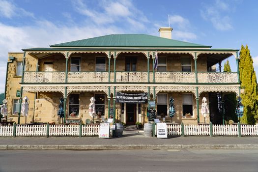 Charming historic hotel in Richmond, Tasmania with intricate architecture.